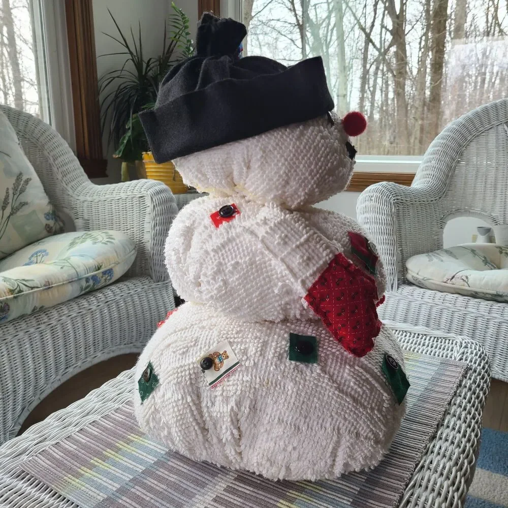 Vintage Repurposed Chenille Country Farmhouse Snowman Holiday Christmas Decor